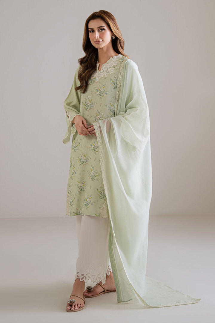 Cross Stitch - Pale Dew Silk Suit For Women - Green - 2 Piece