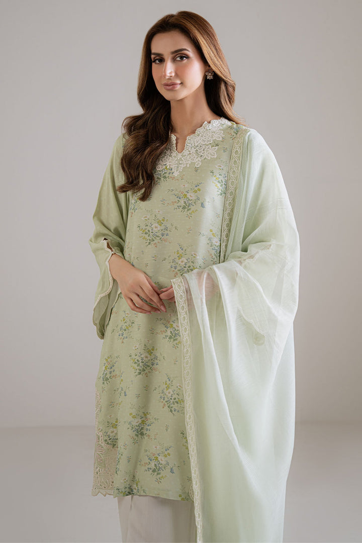 Cross Stitch - Pale Dew Silk Suit For Women - Green - 2 Piece