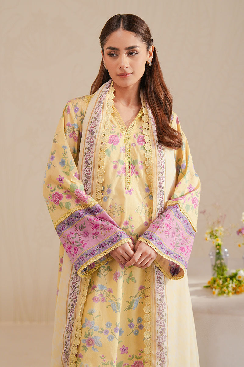 Cross Stitch - Pastel Bloom Digital Print Lawn Unstitch Suit For Women - 3 Piece