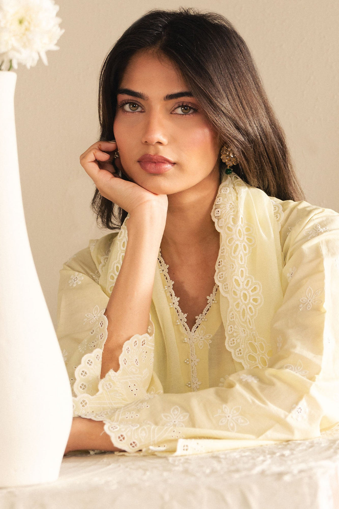 Cross Stitch - Pastel Sunshine Cambric Suit For Women - Yellow - 2 Piece