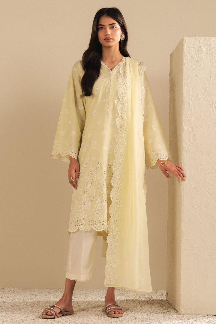 Cross Stitch - Pastel Sunshine Cambric Suit For Women - Yellow - 2 Piece