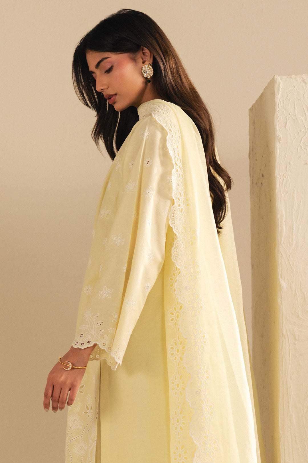 Cross Stitch - Pastel Sunshine Cambric Suit For Women - Yellow - 2 Piece