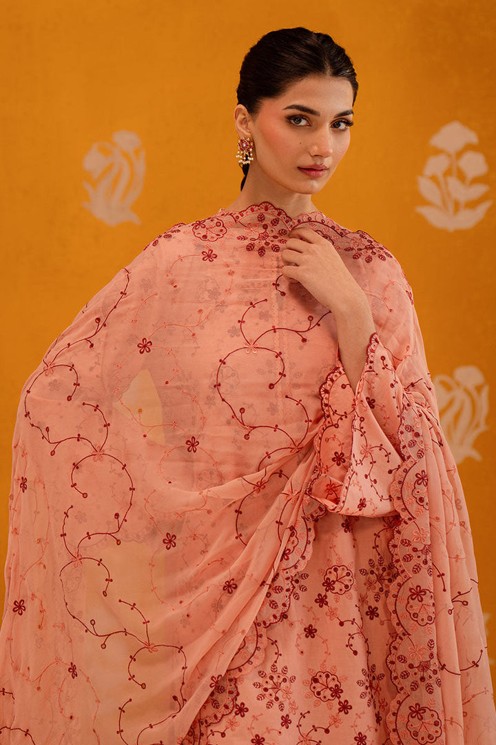Cross Stitch - Peach Sorbet Chikankari Lawn Unstitch Suit For Women - 3 Piece