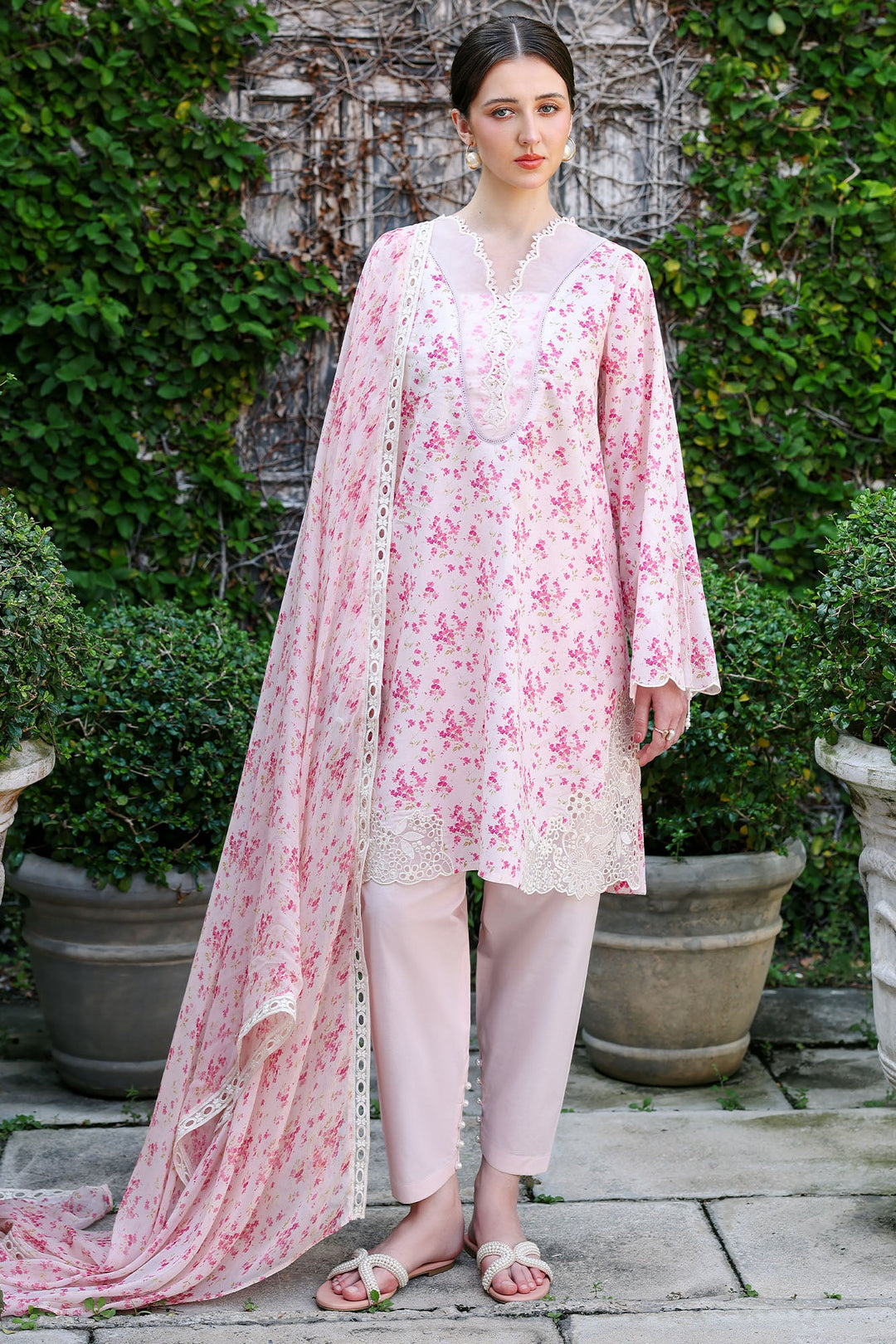 Cross Stitch - Peach Sprinkle Lawn Unstitch Suit For Women - 3 Piece