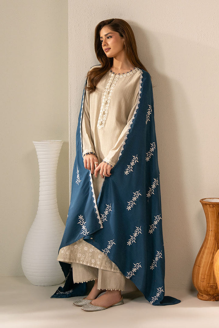 Cross Stitch - Pearl Blue Slub Khaddar Suit For Women - Gray - 2 Piece