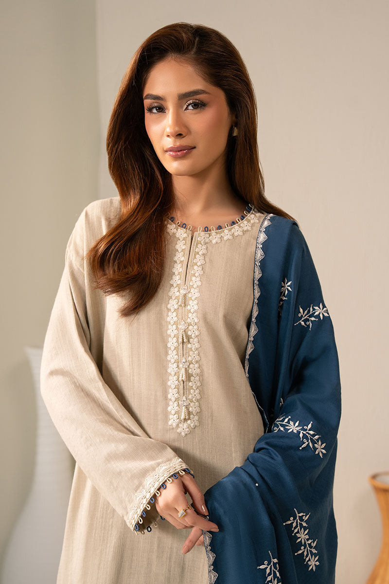 Cross Stitch - Pearl Blue Slub Khaddar Suit For Women - Gray - 2 Piece