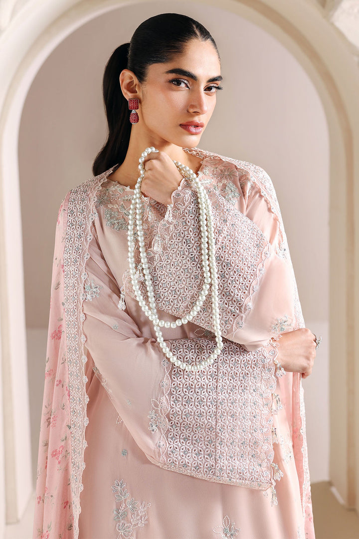 Cross Stitch - Pink Blossom Chiffon Suit For Women - 4 Piece