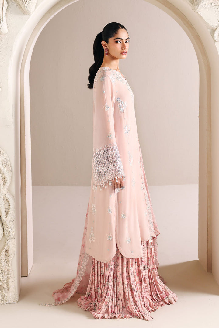 Cross Stitch - Pink Blossom Chiffon Suit For Women - 4 Piece