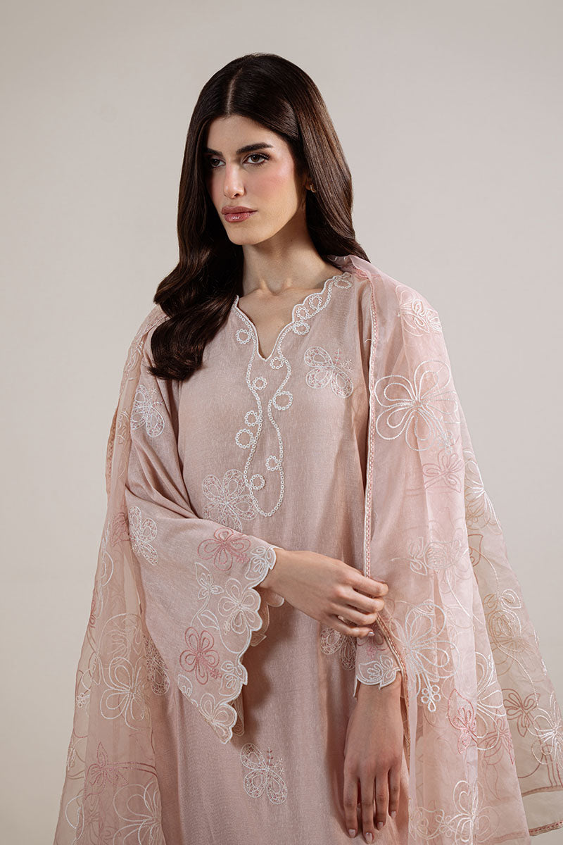 Cross Stitch - Pink Swirl Karandi Suit For Women - Peach - 2 Piece