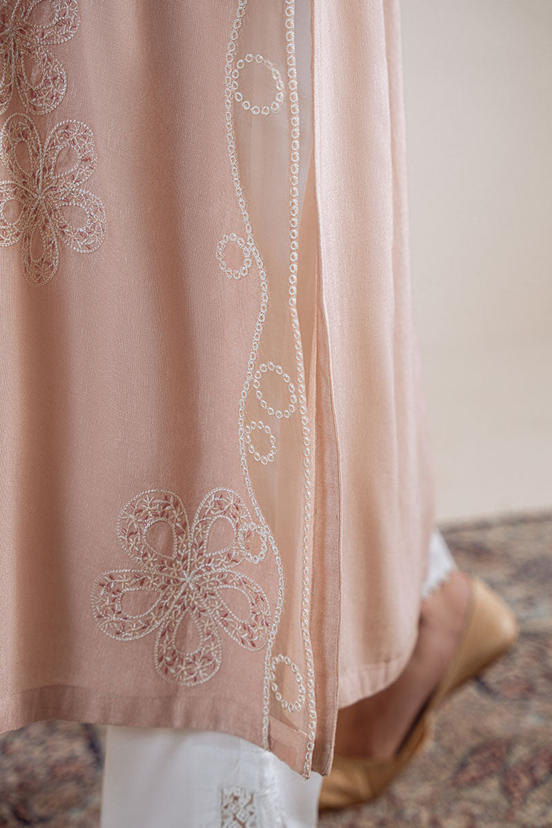 Cross Stitch - Pink Swirl Karandi Suit For Women - Peach - 2 Piece