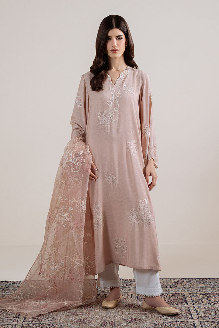 Cross Stitch - Pink Swirl Karandi Suit For Women - Peach - 2 Piece