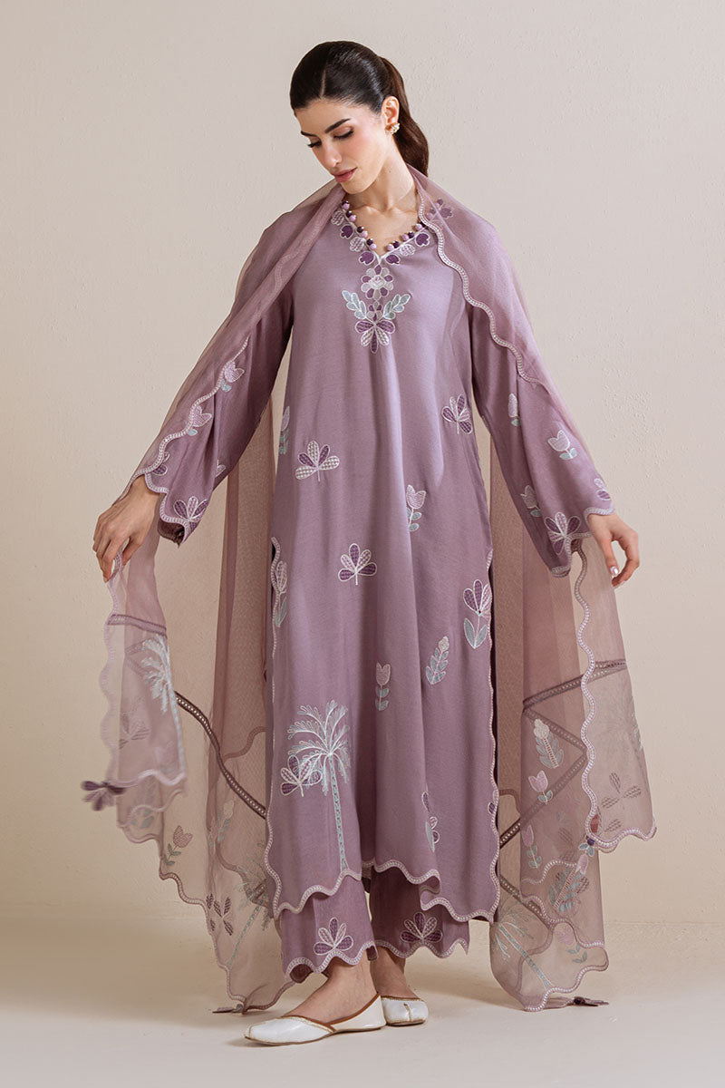 Cross Stitch - Purple Haze Karandi Suit For Women - Purple - 3 Piece