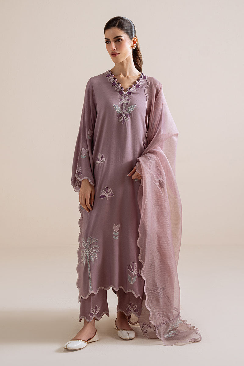 Cross Stitch - Purple Haze Karandi Suit For Women - Purple - 3 Piece