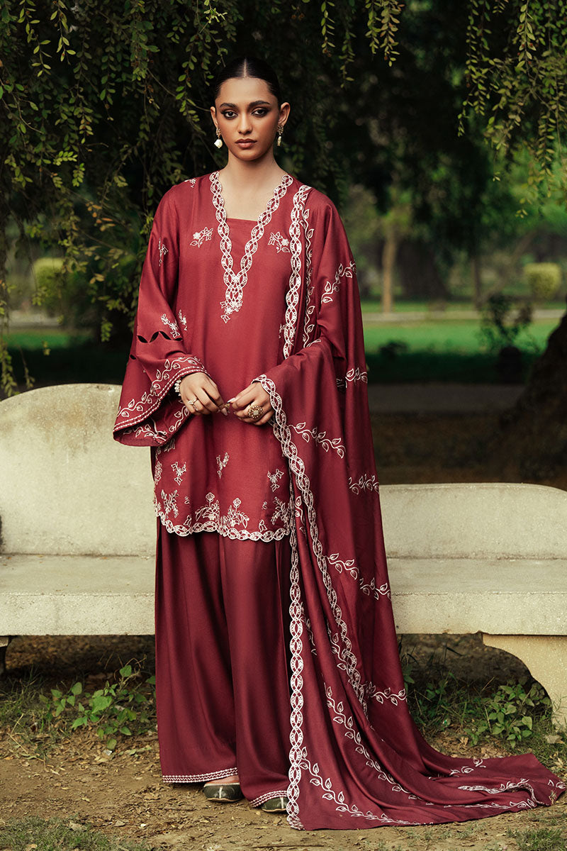 Cross Stitch - ROUGE LUXE Marina Maroon Unstitch Suit For Women - 3 Piece