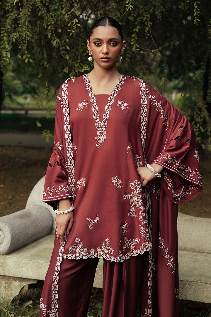 Cross Stitch - ROUGE LUXE Marina Maroon Unstitch Suit For Women - 3 Piece
