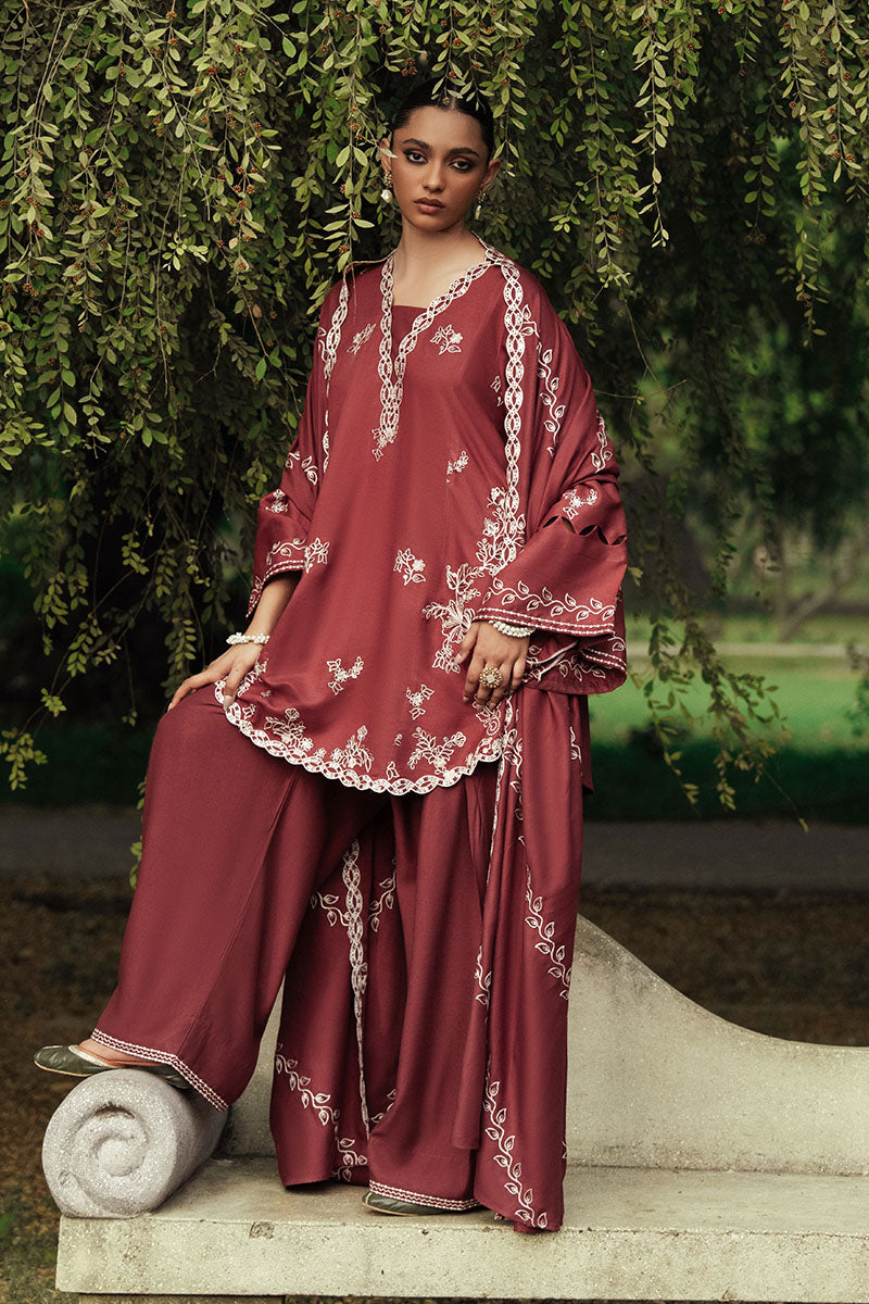 Cross Stitch - ROUGE LUXE Marina Maroon Unstitch Suit For Women - 3 Piece