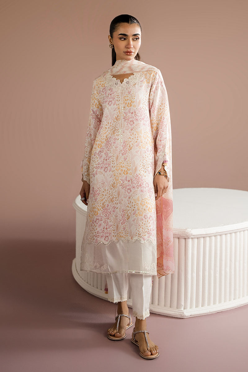 Cross Stitch - Rainbow Burst Silk Suit For Women - White - 2 Piece