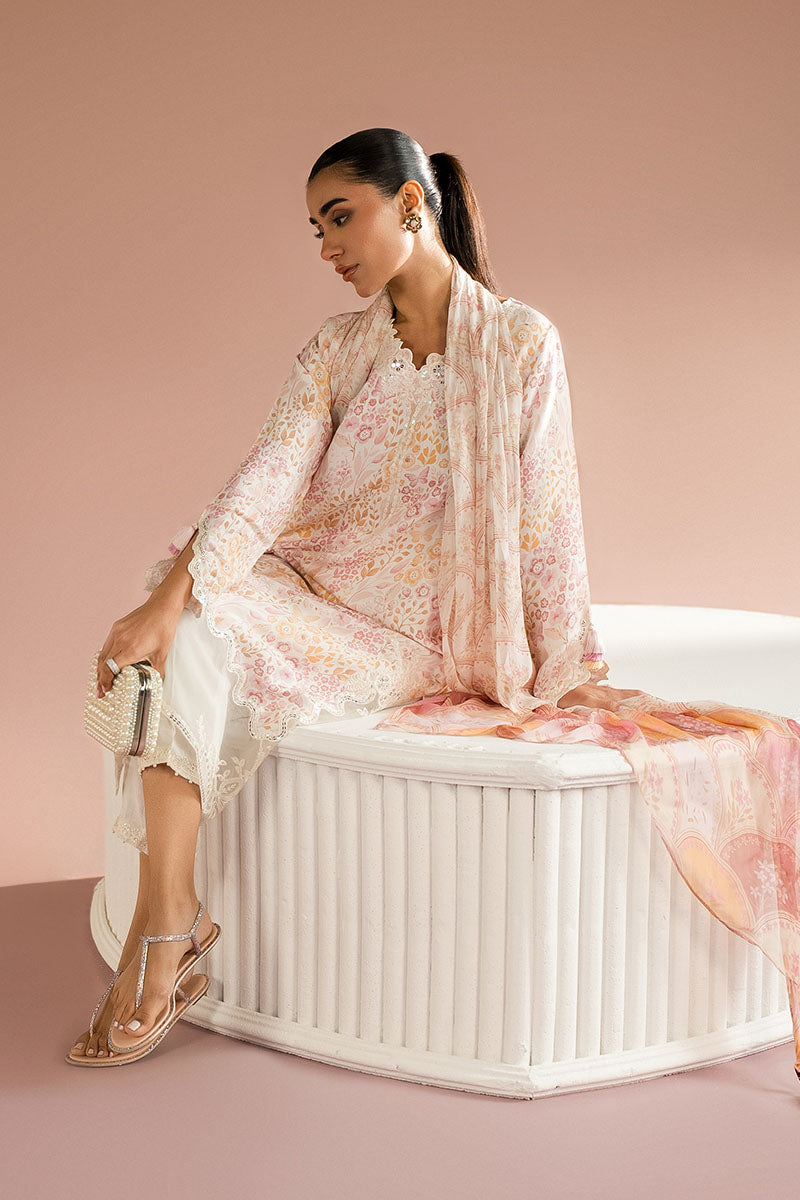 Cross Stitch - Rainbow Burst Silk Suit For Women - White - 2 Piece