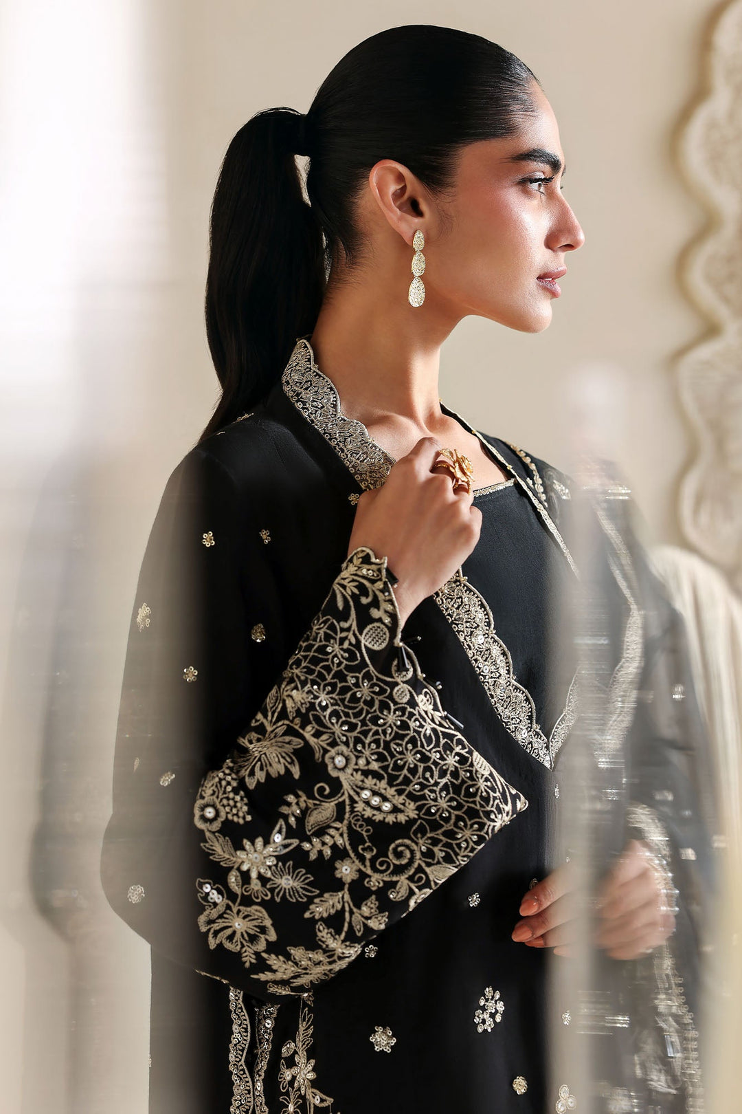 Cross Stitch - Raven Glam Silk Suit For Women - 3 Piece