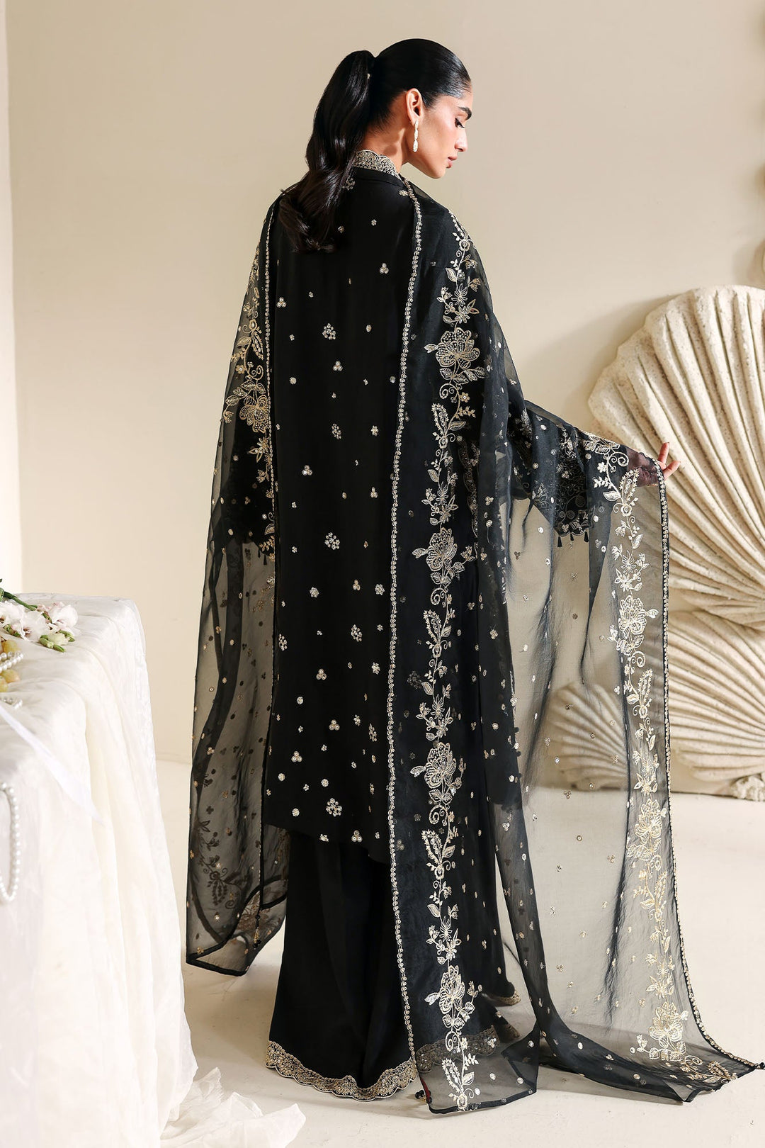 Cross Stitch - Raven Glam Silk Suit For Women - 3 Piece