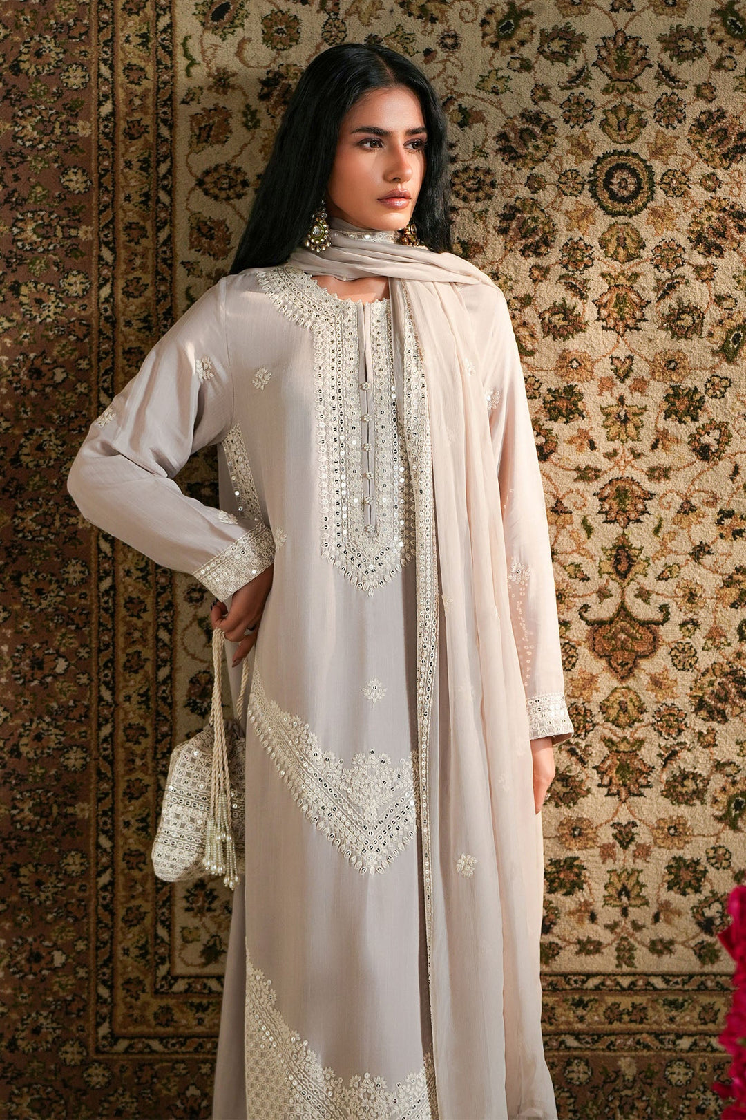 Cross Stitch - Raw Silk Celestial Ice Suit For Women - Gray - 2 Piece