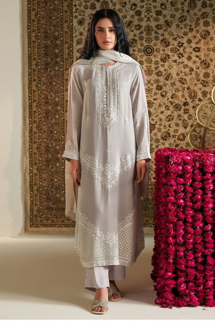 Cross Stitch - Raw Silk Celestial Ice Suit For Women - Gray - 2 Piece