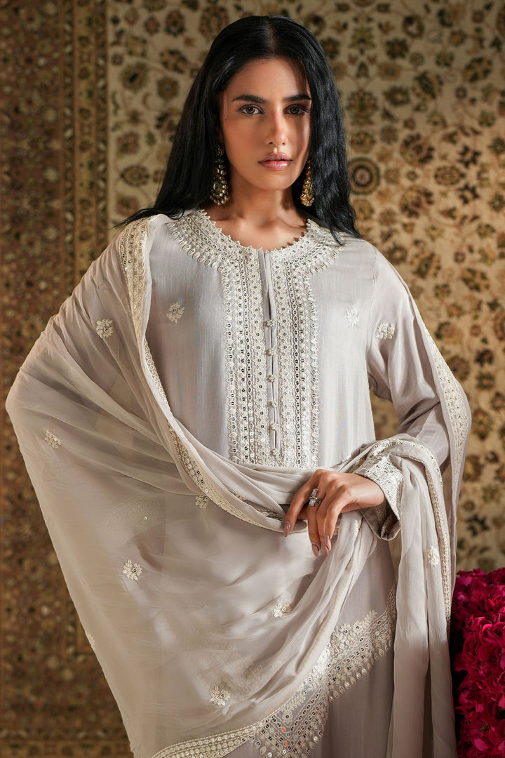 Cross Stitch - Raw Silk Celestial Ice Suit For Women - Gray - 2 Piece