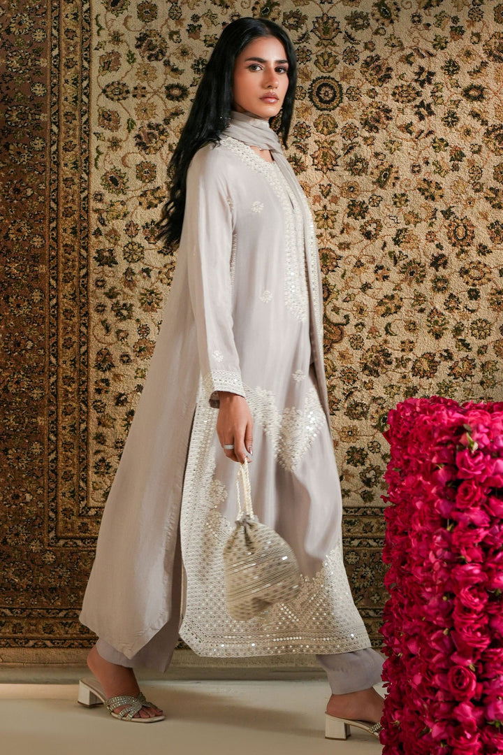 Cross Stitch - Raw Silk Celestial Ice Suit For Women - Gray - 2 Piece