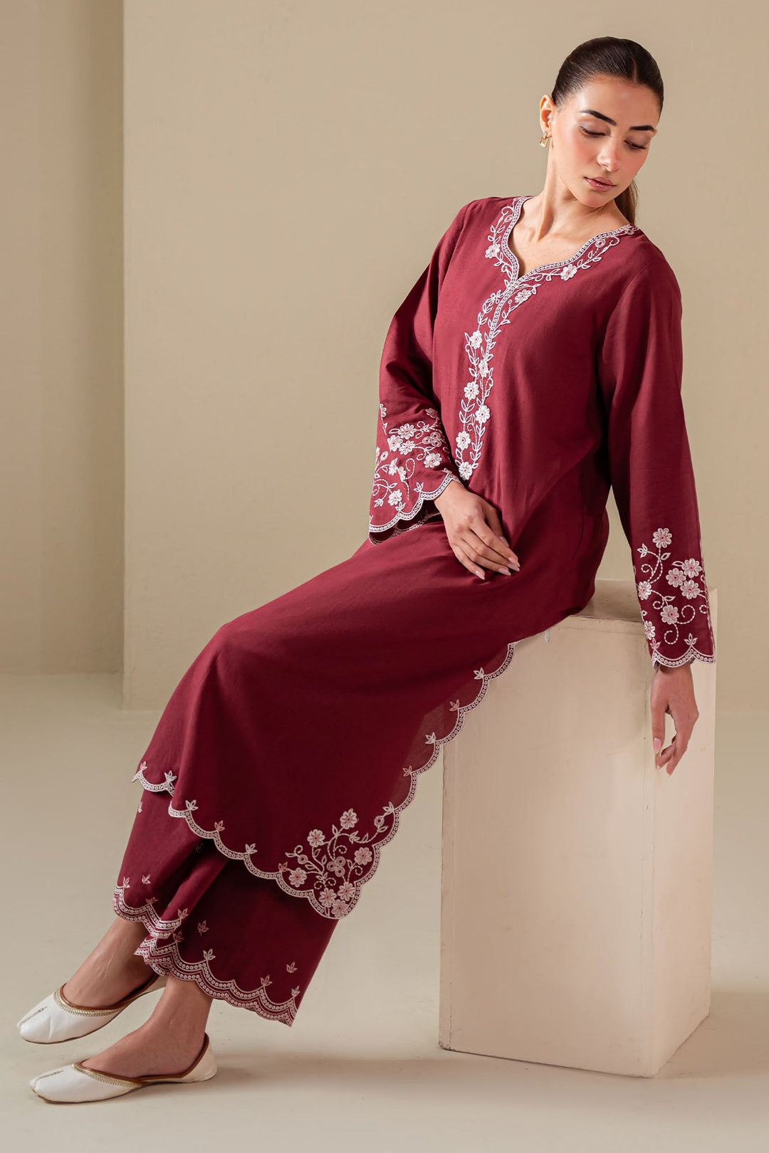 Cross Stitch - Red Wine Lawn Suit For Women - Red - 2 Piece