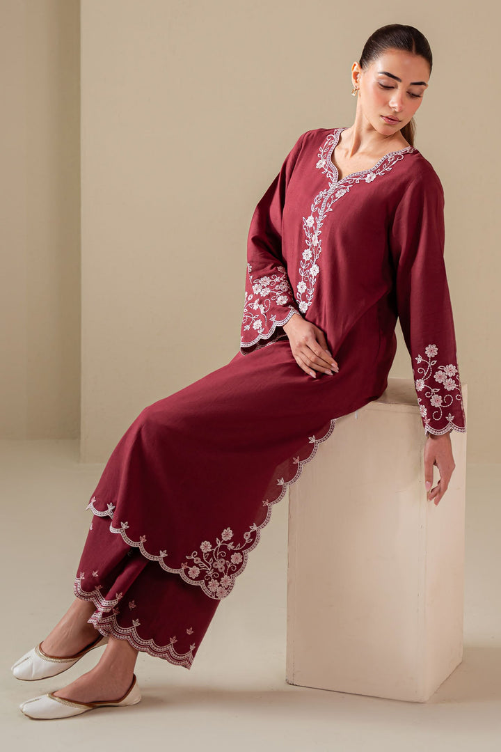 Cross Stitch - Red Wine Lawn Suit For Women - Red - 2 Piece