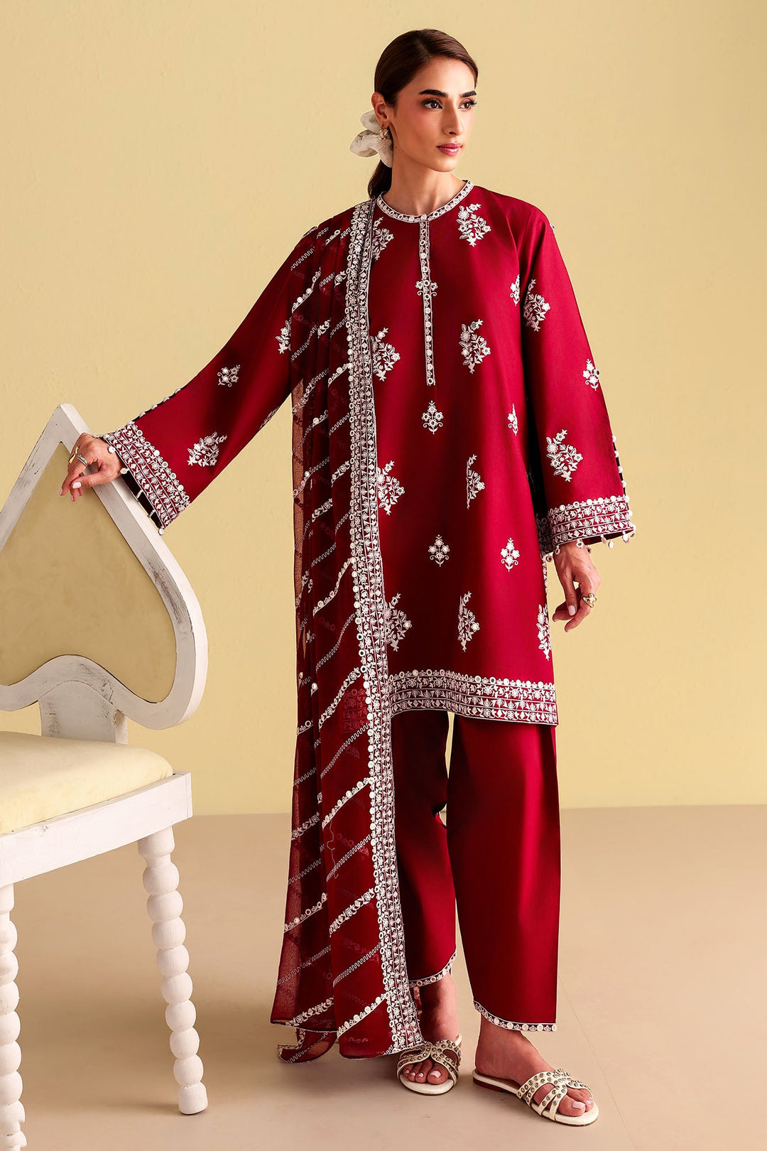 Cross Stitch - Royal Garnet Printed Lawn Unstitch Suit For Women - 3 Piece