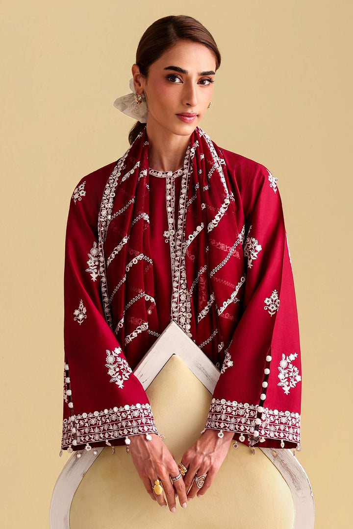 Cross Stitch - Royal Garnet Printed Lawn Unstitch Suit For Women - 3 Piece