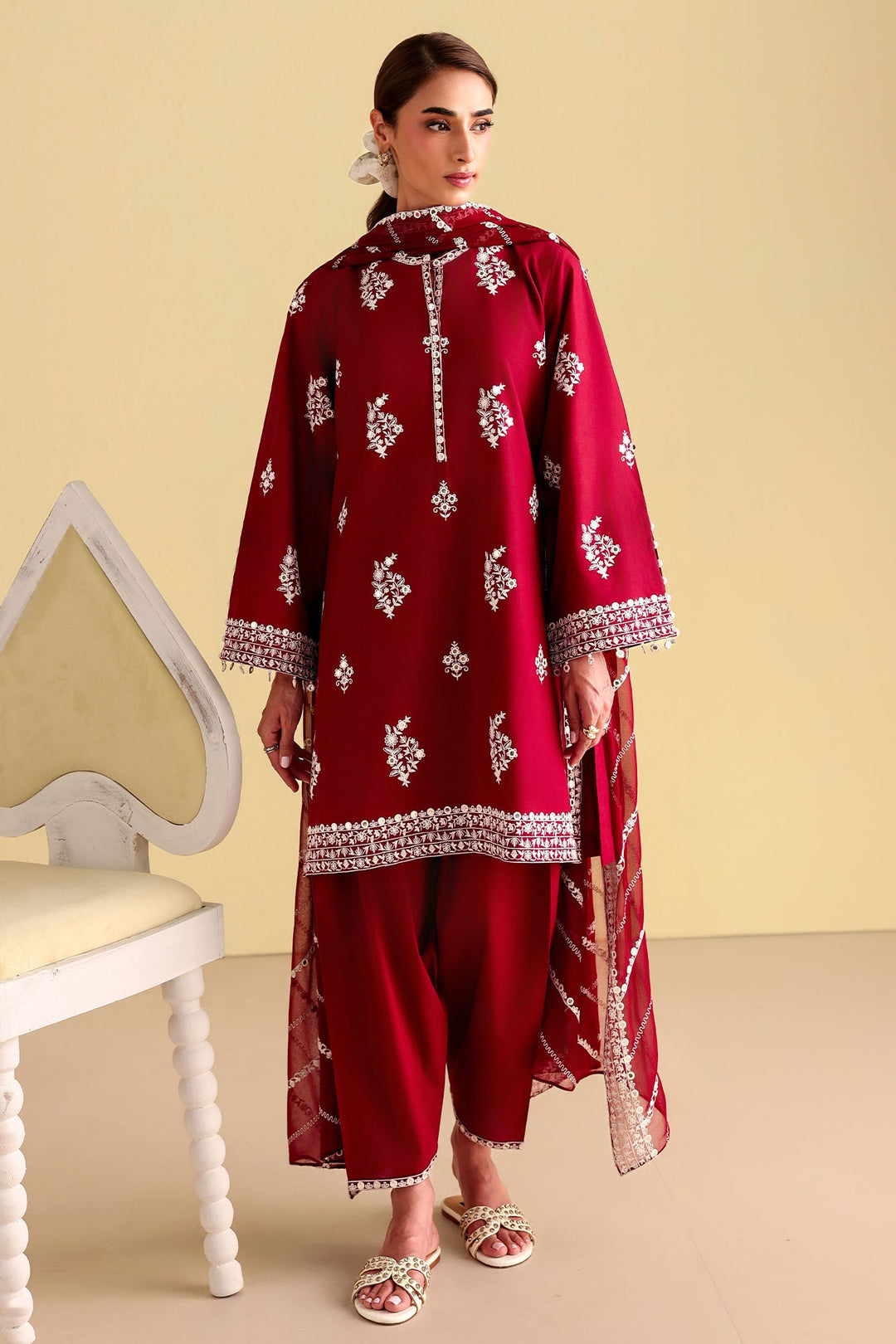 Cross Stitch - Royal Garnet Printed Lawn Unstitch Suit For Women - 3 Piece