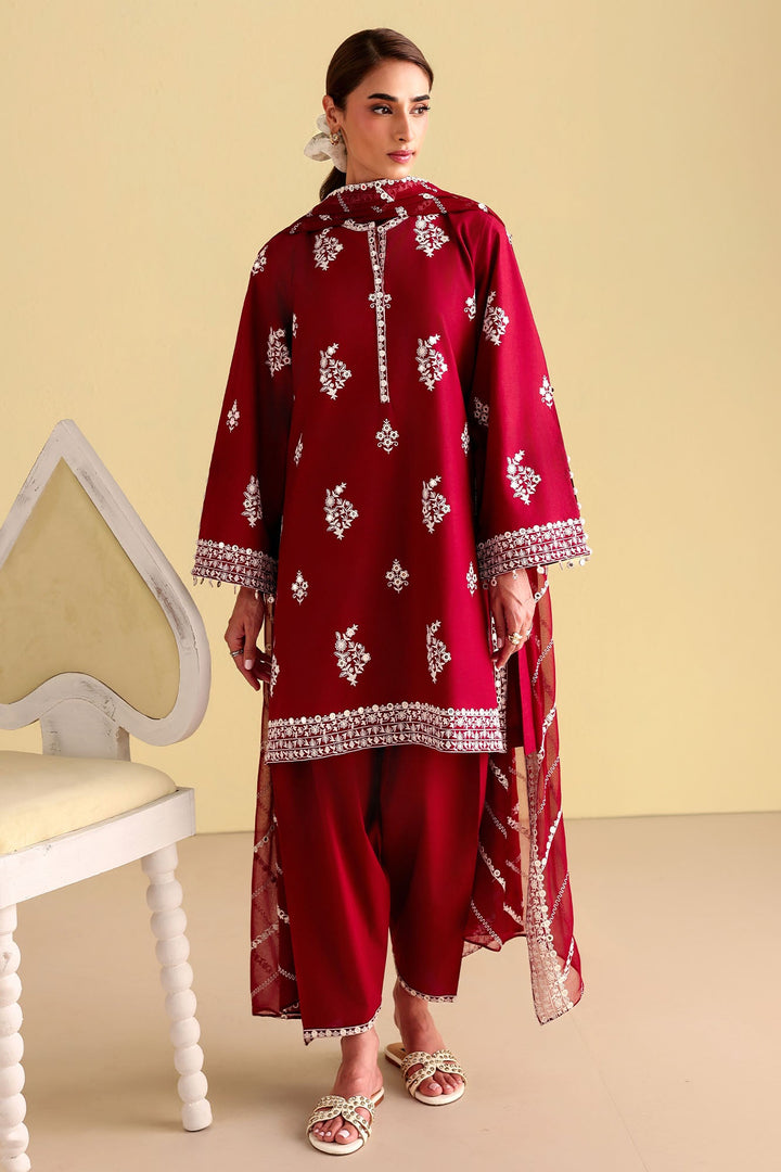 Cross Stitch - Royal Garnet Printed Lawn Unstitch Suit For Women - 3 Piece