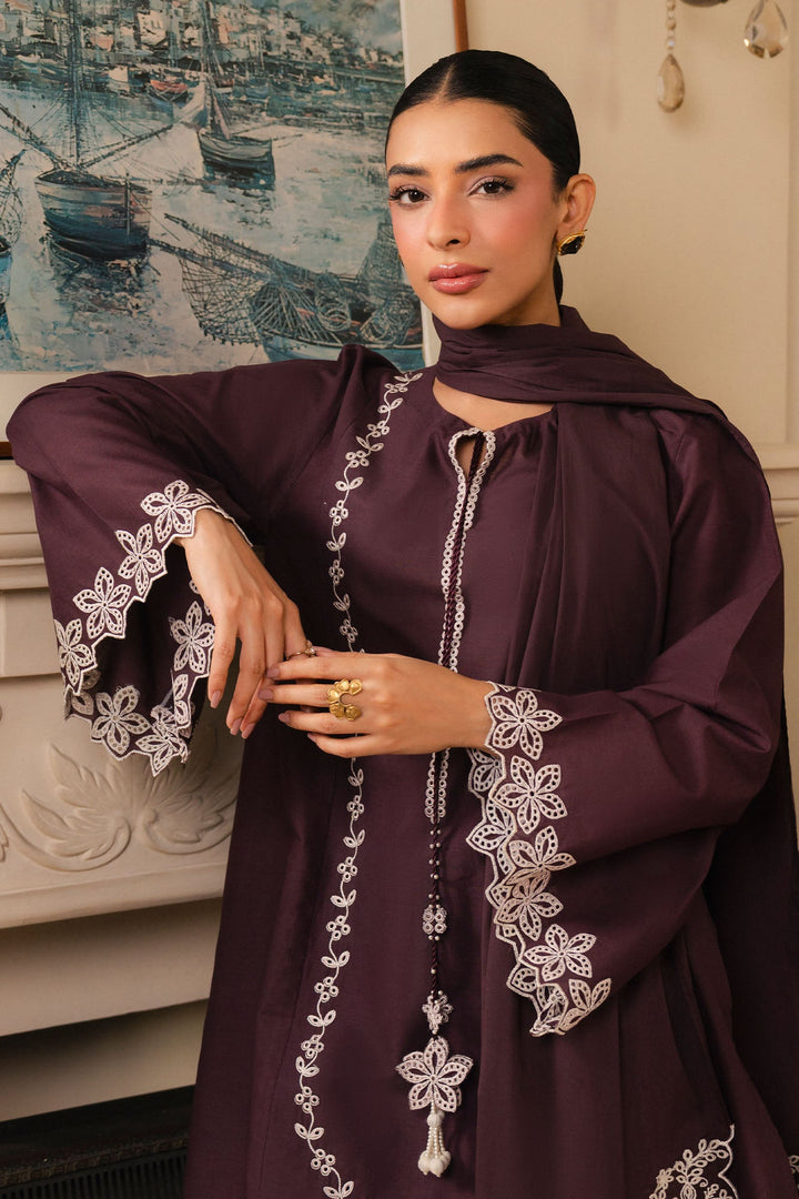 Cross Stitch - Royal Prune Cambric Suit For Women - Brown - 2 Piece