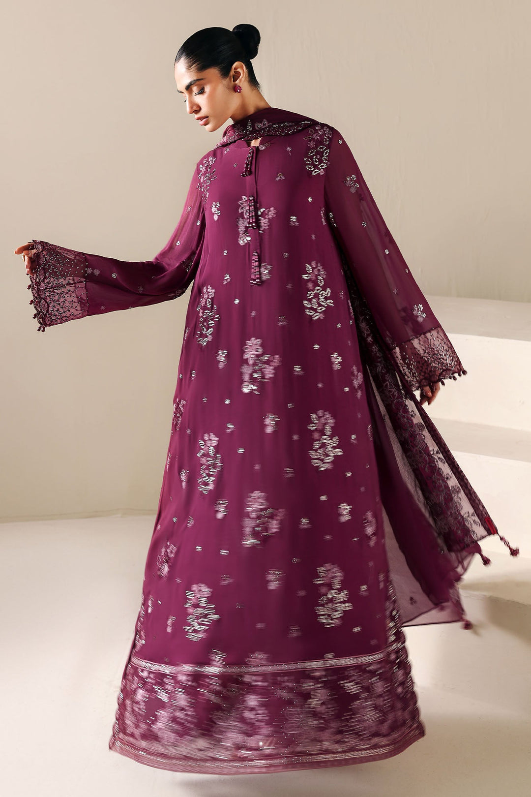 Cross Stitch - Ruby Garnet Chiffon Suit For Women - 4 Piece