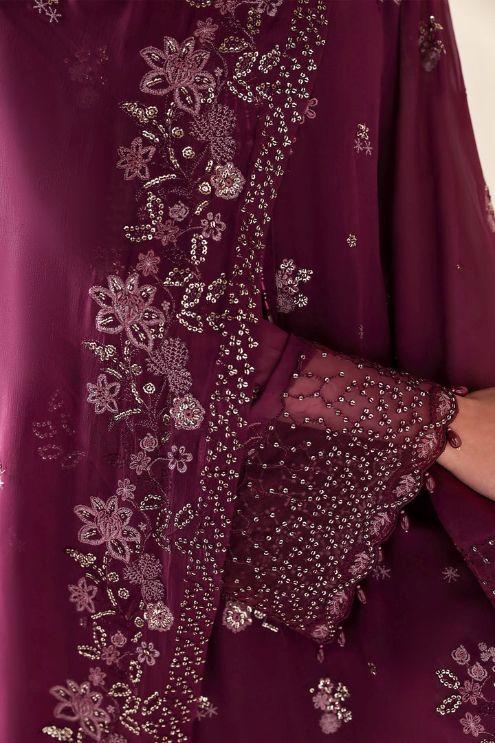Cross Stitch - Ruby Garnet Chiffon Suit For Women - 4 Piece