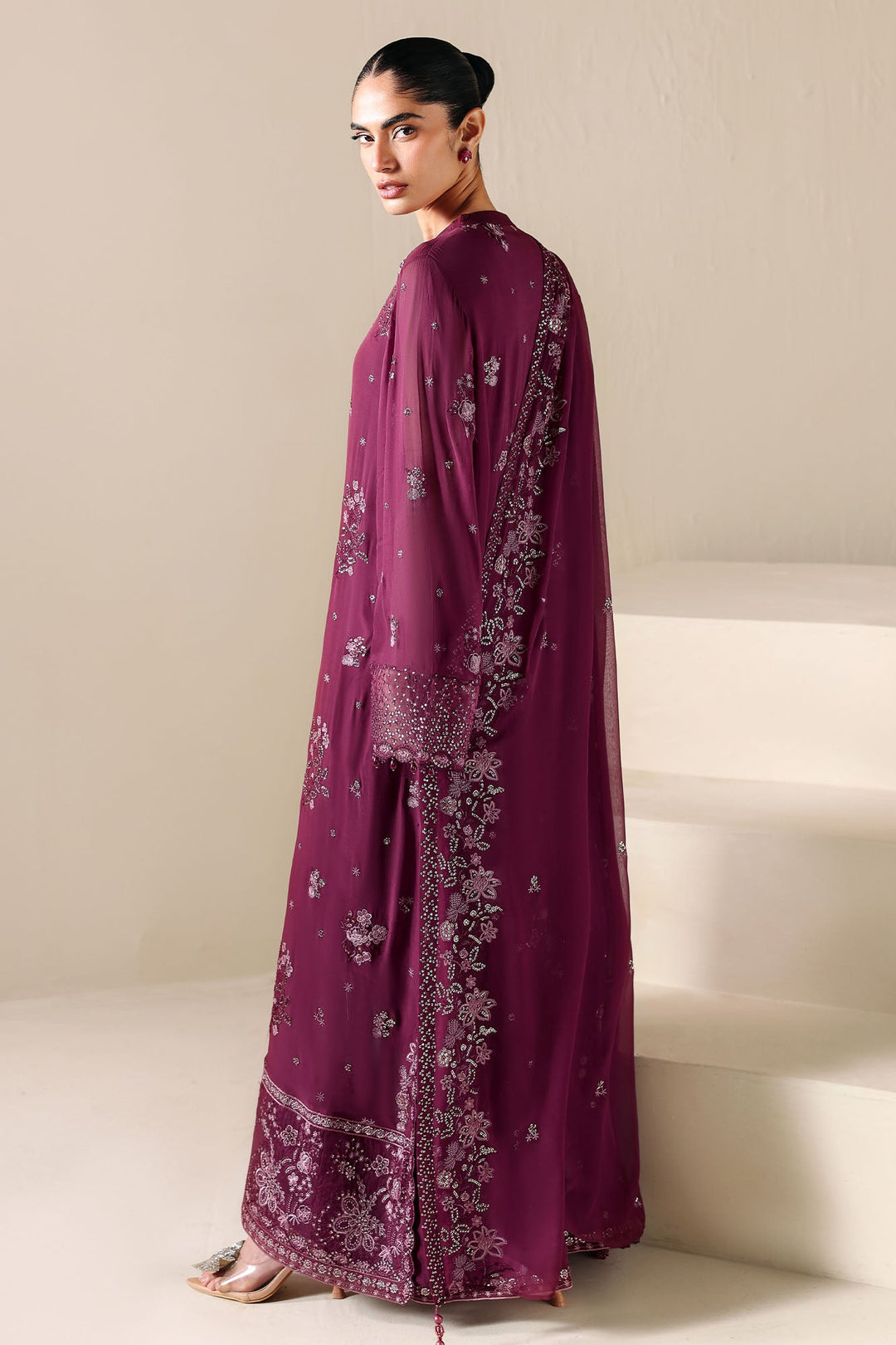 Cross Stitch - Ruby Garnet Chiffon Suit For Women - 4 Piece