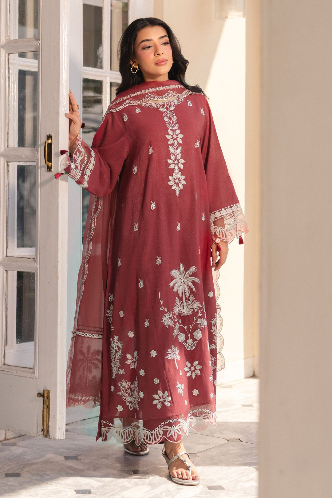 Cross Stitch - Rust Ember Net Suit For Women - Red - 2 Piece