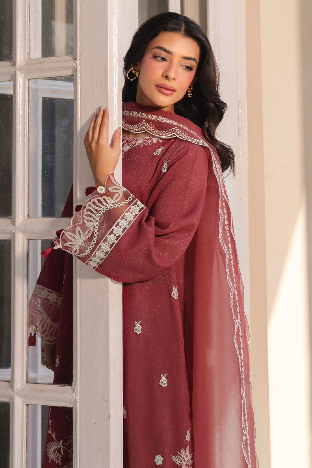 Cross Stitch - Rust Ember Net Suit For Women - Red - 2 Piece