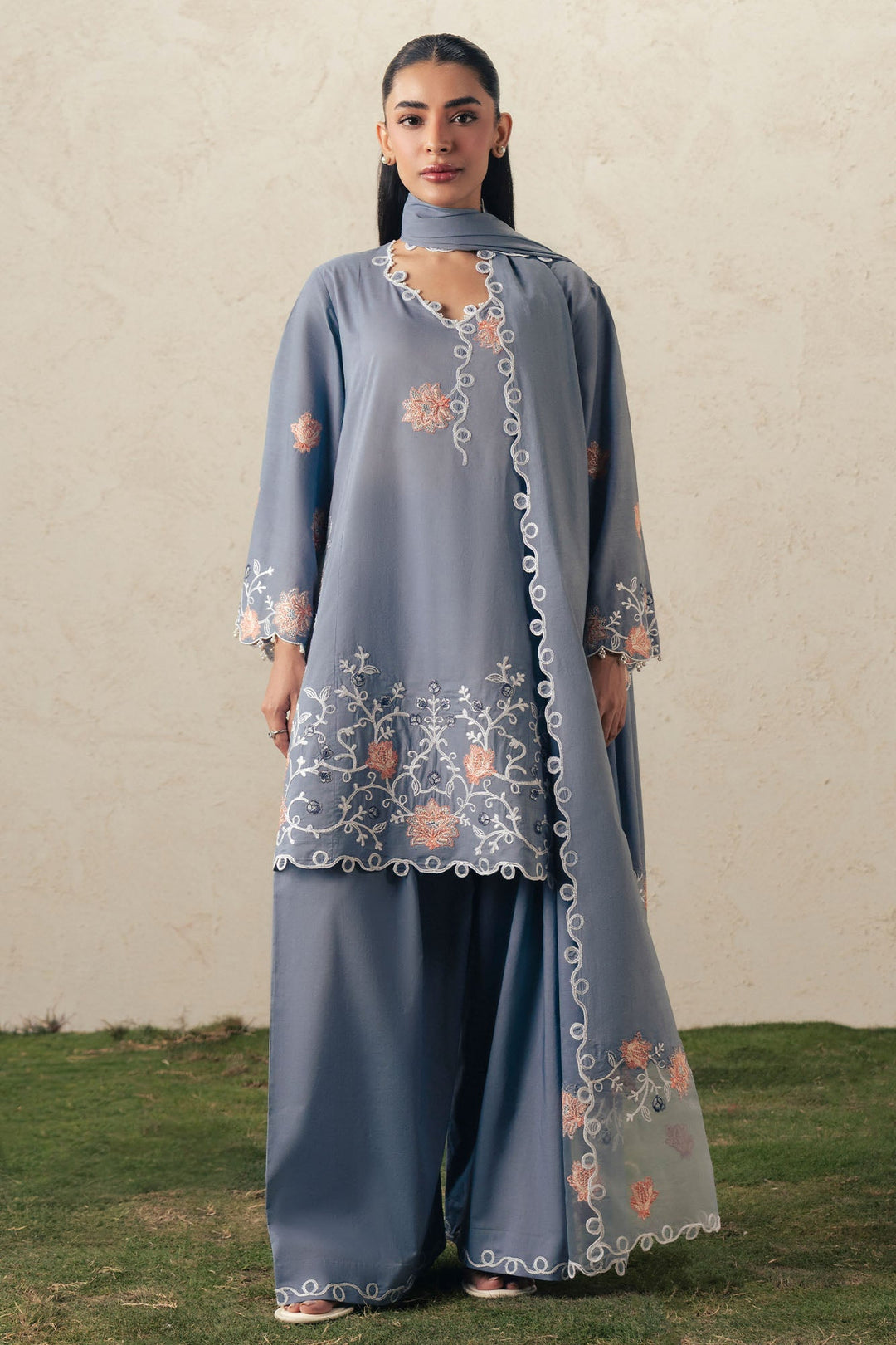 Cross Stitch SAFRON SKY Unstitched Blue 3 Piece