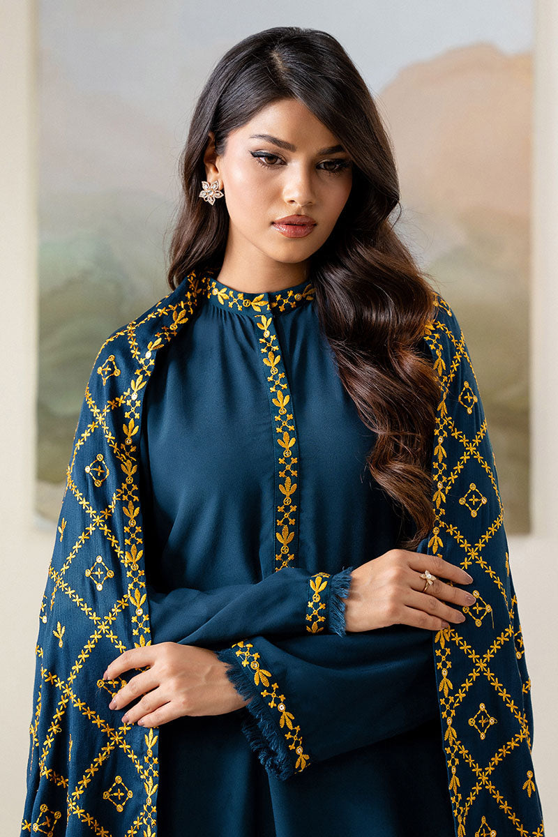 Cross Stitch - Sage Blue Linen Suit For Women - Blue - 2 Piece