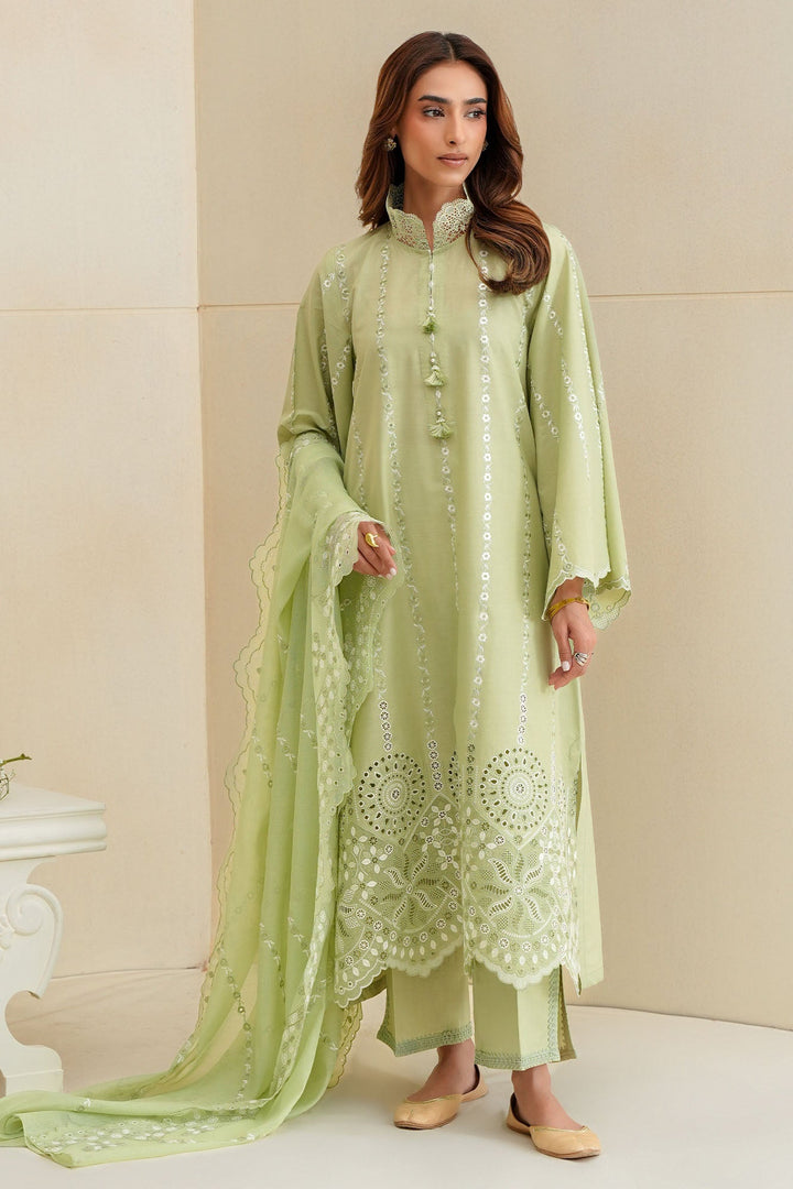 Cross Stitch - Sage Silk Chikankari Lawn Unstitch Suit For Women - 3 Piece
