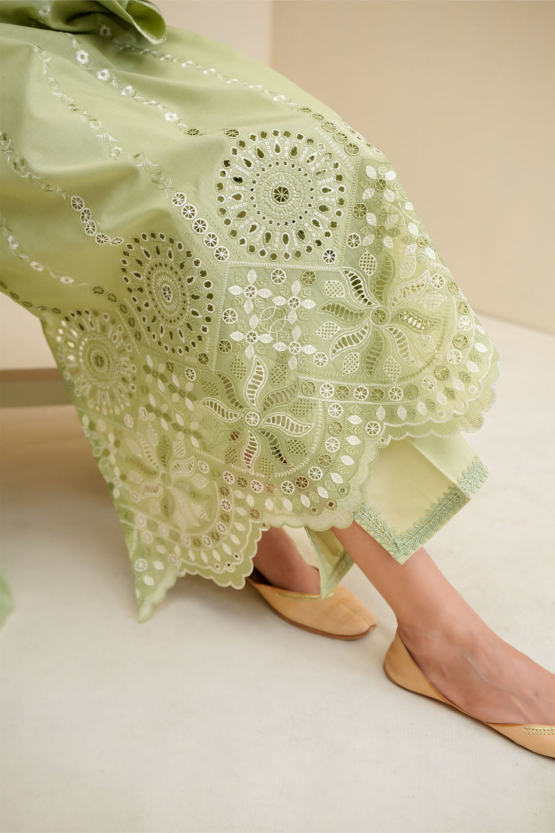 Cross Stitch - Sage Silk Chikankari Lawn Unstitch Suit For Women - 3 Piece