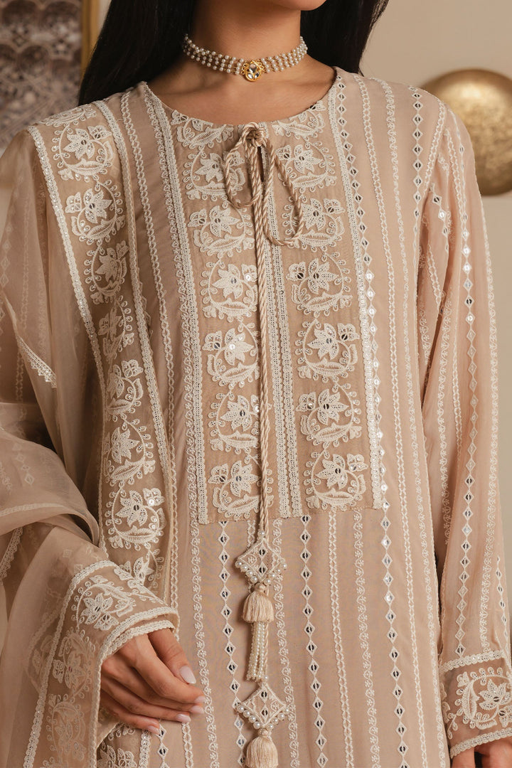 Cross Stitch - Sandstone Grace Chiffon Suit For Women - Beige - 3 Piece