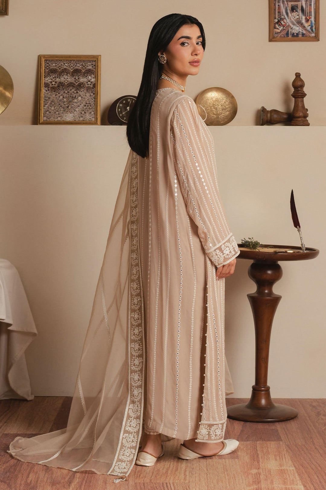 Cross Stitch - Sandstone Grace Chiffon Suit For Women - Beige - 3 Piece