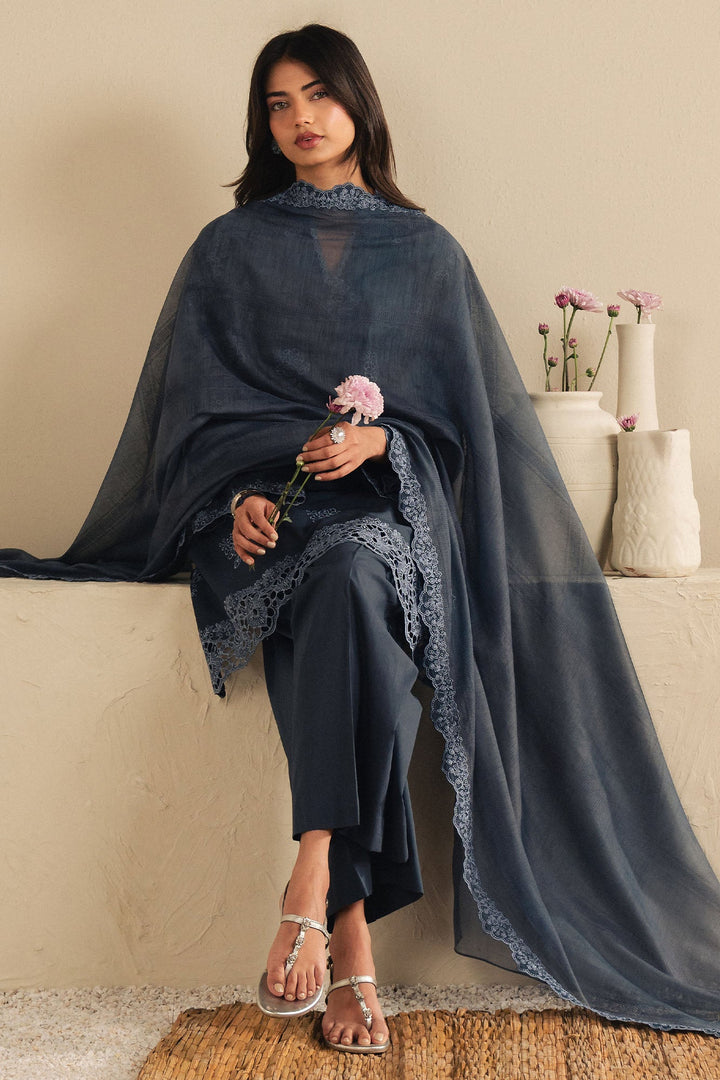 Cross Stitch - Sapphire Grace Cambric Suit For Women - Blue - 3 Piece