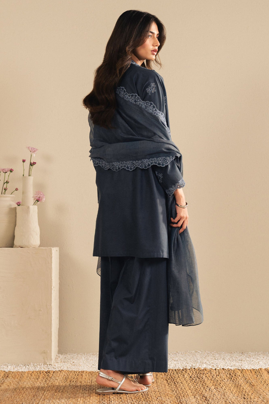 Cross Stitch - Sapphire Grace Cambric Suit For Women - Blue - 3 Piece