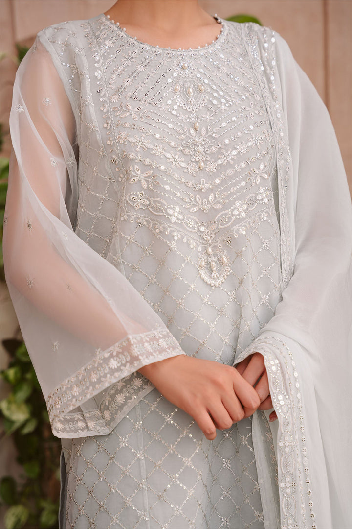 Cross Stitch - Sapphire Serenade Organza Suit For Women - Blue - 3 Piece