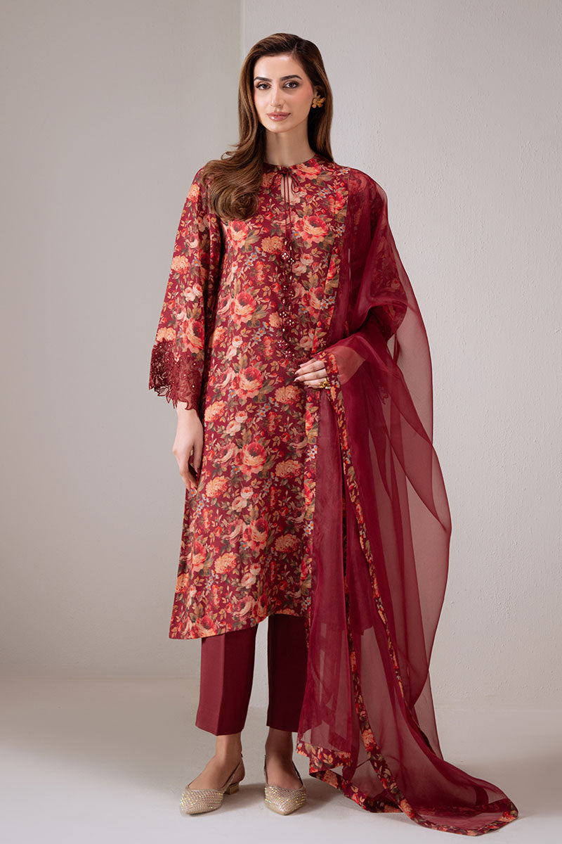 Cross Stitch - Scarlet Sunset Silk Suit For Women - Red - 2 Piece